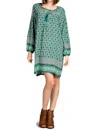 Kori Border Print Shift Mini Dress In Jade In Green