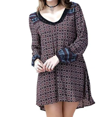 Kori Border Print Swing Dress, In Maroon In Multi