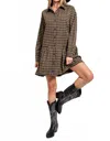 Kori Button Down Plaid Dress + Pockets In Brown In Brown