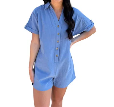 Kori Button Down Shirts Romper In Blue