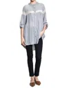 Kori Button Up Lace Trim Tunic In Grey In Grey