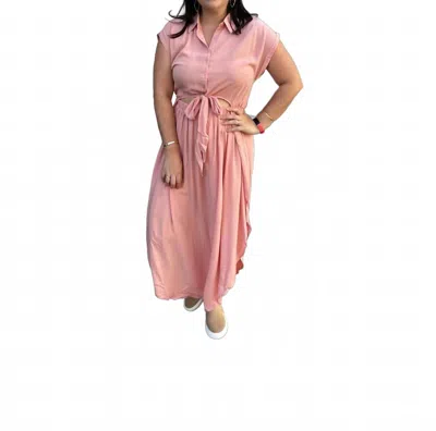 Kori Button Up Tie Front Detailing Midi Dress In Mauve In Pink