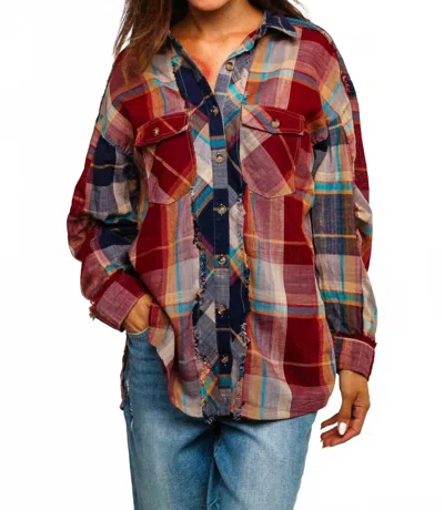 Kori Checkmate Colorblock Shirt In Red In Animal Print