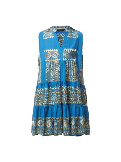 Kori Classic Triangle Sleeveless Mini Dress In Blue Raf/gold