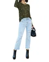 Kori Contrasting Round Animal Print Top In Green