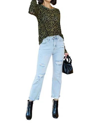 Kori Contrasting Round Animal Print Top In Green