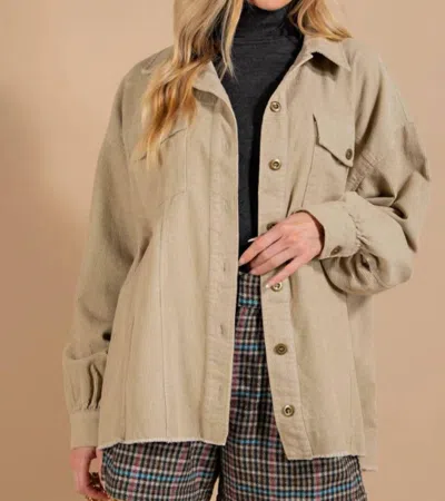 Kori Corduroy Button Down Oversized Shacket In Khaki