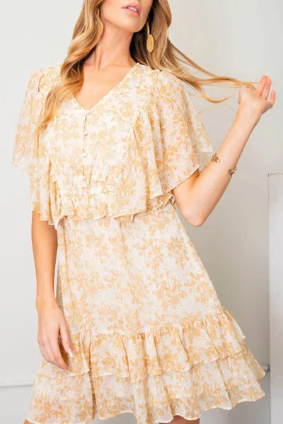 Kori Dandelions Floral Print Chiffon Dress In Cream Tan In Neutral
