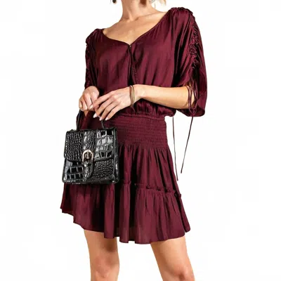 Kori Dolman Sleeve Smocked Dress In Burgundy
