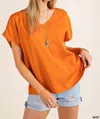 KORI DOLMAN SLEEVE V NECK TOP IN RUST