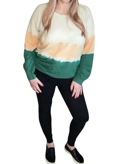 Kori Dye Terry Long Sleeve Top In Green Horizon In White
