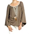 Kori Embroidered Bell Sleeve Knit Top In Mocha In Gray