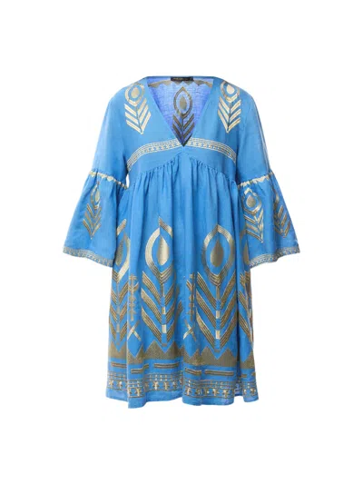 Kori Feather Mini Dress In Blue Raf/gold
