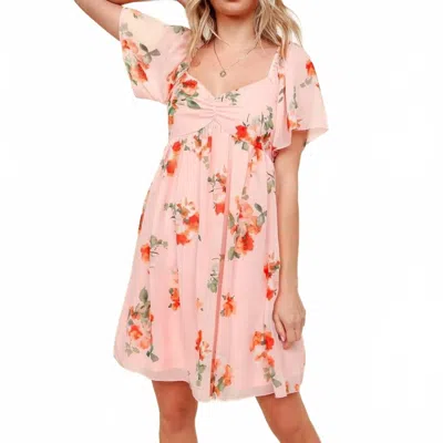 Kori Floral Chiffon Mini Dress In Peach In Multi