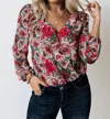 KORI FLORAL CROSS OVER BODYSUIT IN ROSE