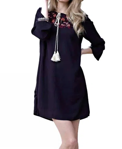 Kori Floral Embroidered Shift Dress In Navy In Blue