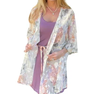 Kori Floral Printed String Waist Kimono In Multi In Pink