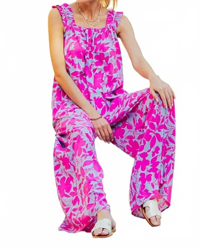 Kori Floral Wide Leg Jumpsuit In Pink Combo