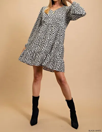 Kori Geo Checkered Print Dress In Black/white