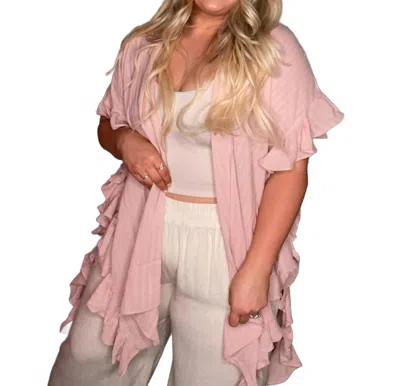 Kori Hailey Ruffle Sleeve Open Kimono In Pink