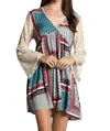 Kori Hanky Border Print Lace Dress In Red Mix In Multi
