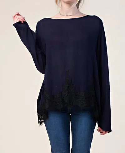 Kori Intricate Lace Long Sleeve Top In Midnight In Blue