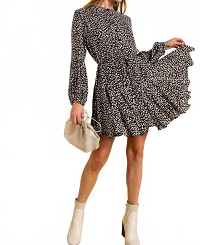 Kori Knee Length Chiffon Dress In Black Multi