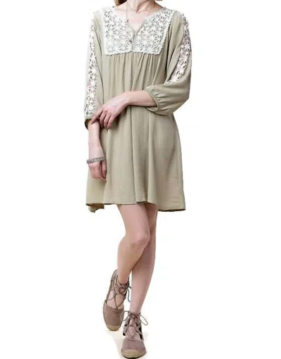 Kori Lace Peasant Dress In Taupe In Green