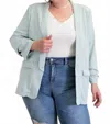 Kori Long Sleeve Button Blazer - Plus In Powder Blue In Green