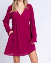 Kori Long Sleeve Chiffon Dress In Magenta