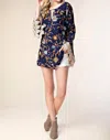 Kori Long Sleeve Floral Tunic In Navy