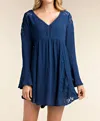 Kori Long Sleeve Lace V-neck Mini Dress In Teal
