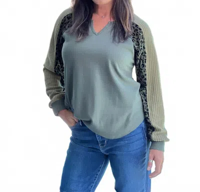 Kori Mixed Messages Leopard Top In Olive Mix In Green