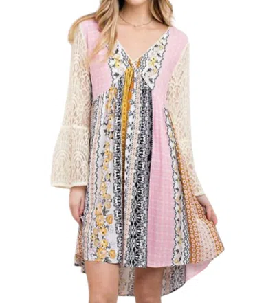 Kori Mixed Print Lace Dress In Mustard In Yellow