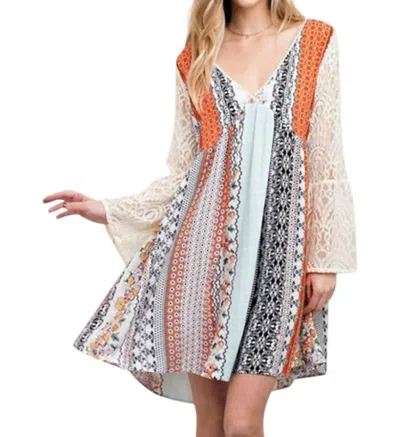 Kori Mixed Print Lace Dress In Orange