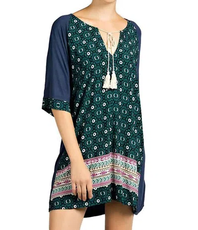 Kori Mixed Print Tassel Tie Dress In Navy In Blue