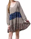 Kori Mixed Print Tie Back Dress In Taupe In Grey
