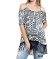 Kori Off The Shoulder Fringe Top In Blue Mix In Multi