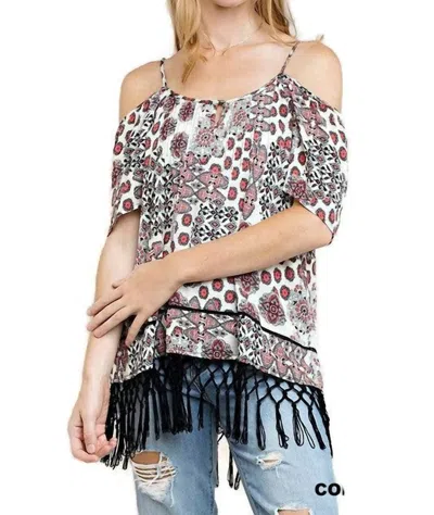 Kori Off The Shoulder Fringe Top In Coral Mix In Multi