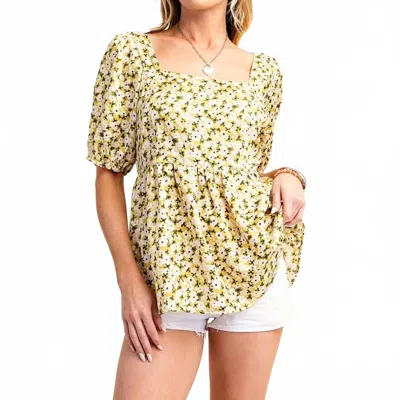 Kori Posy Print Puff Sleeve Blouse In Mustard In Yellow