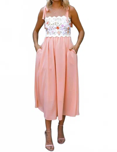 Kori Ric Rac Floral Midi Dress In Pink In Burgundy