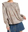 Kori Ruffle Sleeve Smock Blouse In Taupe Combo In Multi