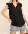 Kori Ruffled Sleeves Top In Black In Black