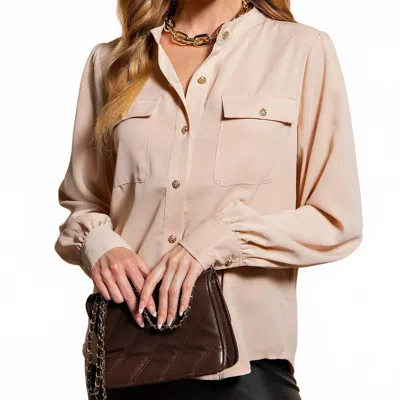 Kori Silky Button Up Blouse In Beige In Pink
