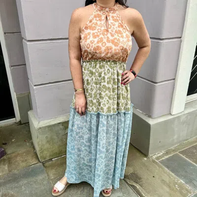 Kori Soft Printed Halter Maxi Dress In Multi