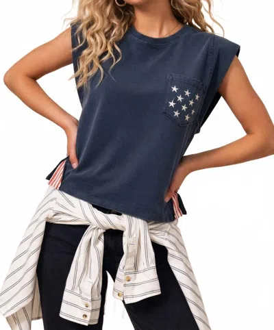Kori Star Pocket Tank Top In Navy In Blue