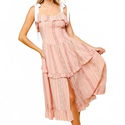 Kori Striped Floral Dress In Peach In Pink