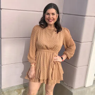 Kori Swiss Dot Jaquard Fabric Tiered Layered Dress In Mocha In Brown