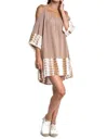 Kori Tie Dye Cold Shoulder Tunic Dress In Taupe In Grey