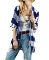Kori Tie Dye Lace Crochet Back Kimono In Blue In Blue